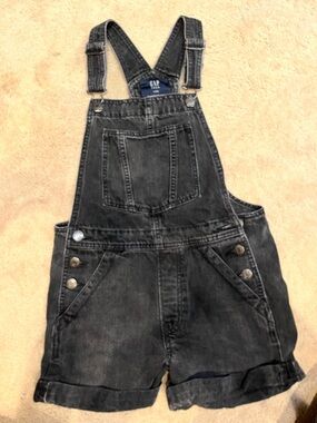 GAP Teen Charcoal Washed Denim Short Overalls